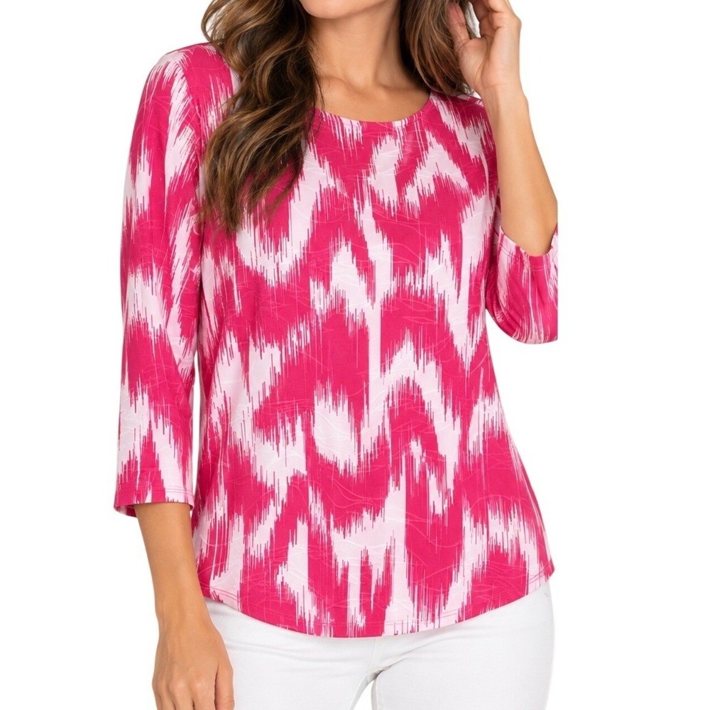 Juniper + Lime Women Pink Ikat Print Textured Knit 3/4 Sleeve Top Size M